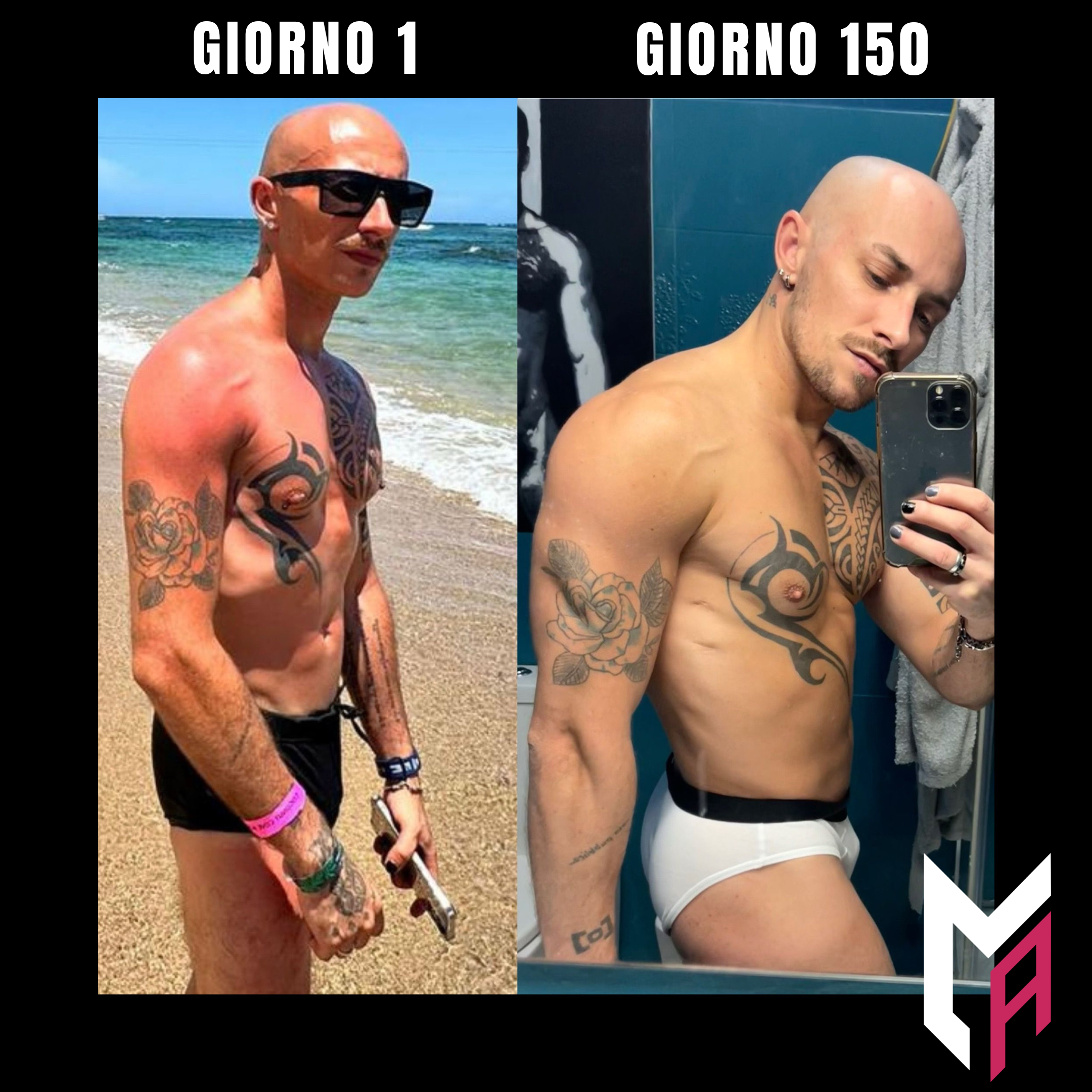 Prima e dopo. Cliente uomo del personal coach Alessandro Miazzo.
