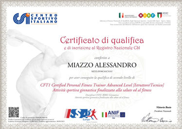 Certificato di qualifica CFT1 Fitness Coach