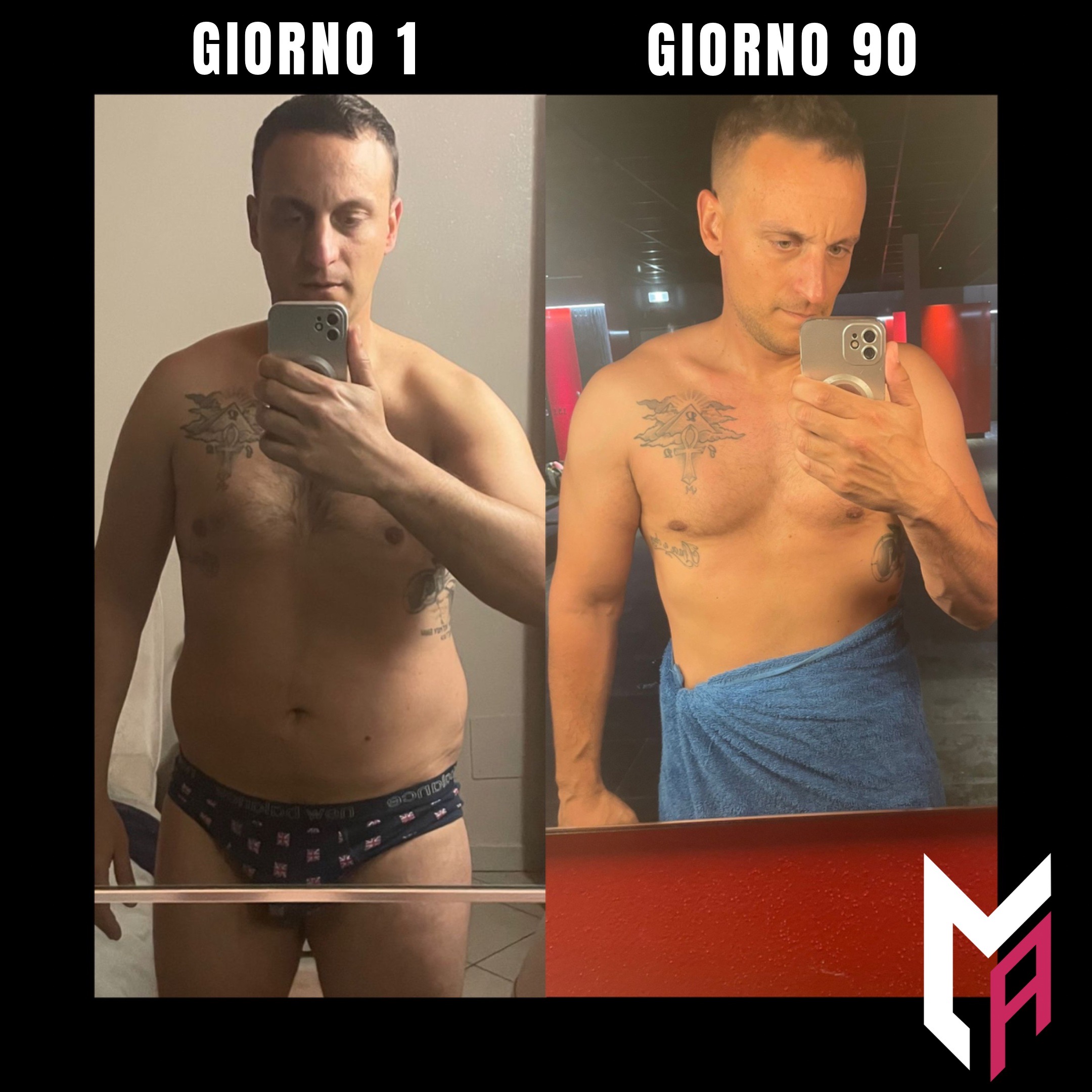 Trasformazione Fisica di un cliente in 3 mesi di online coaching.