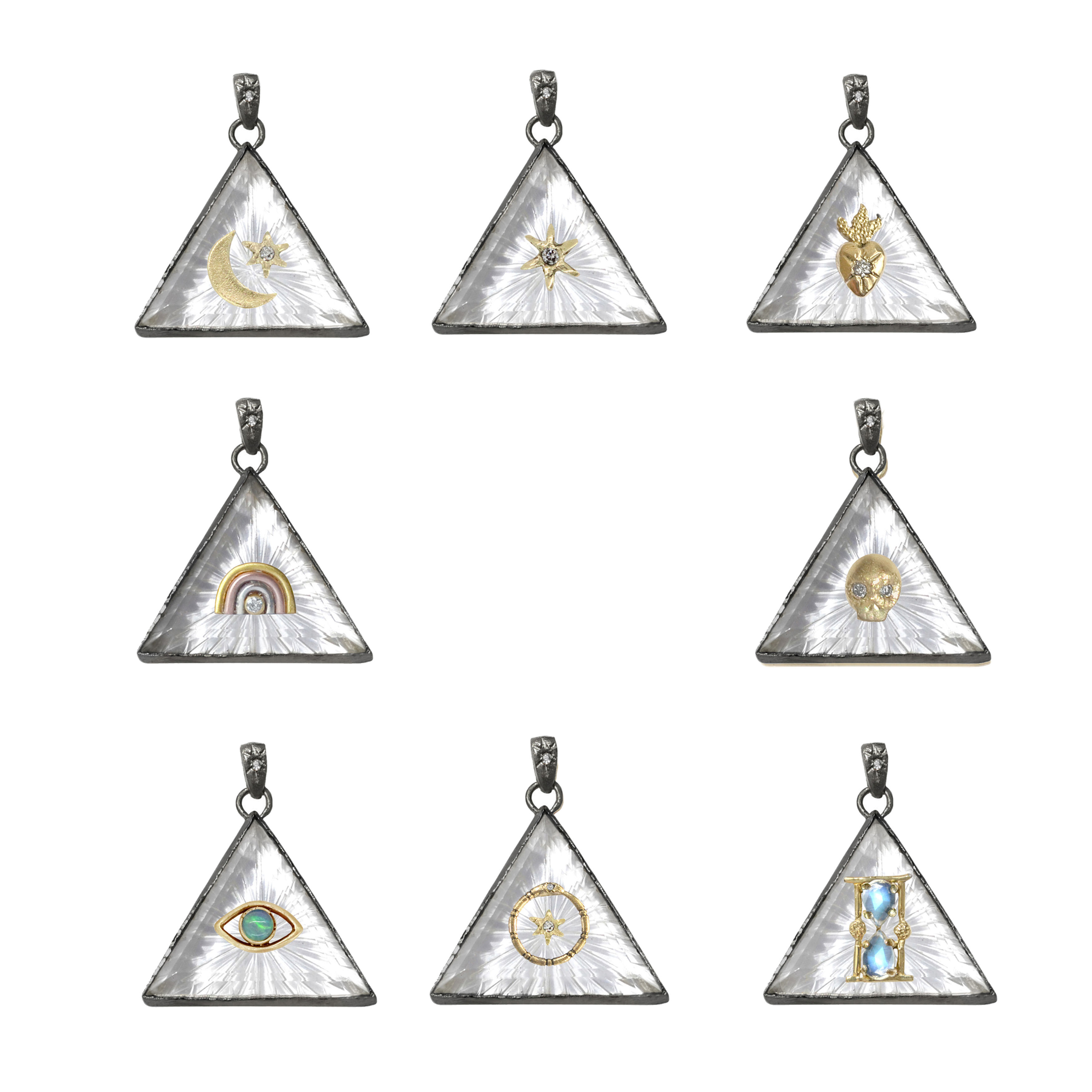 OXIDIZED LARGE TRIANGLE AMULET NECKLACE- SELECT YOUR CHARM