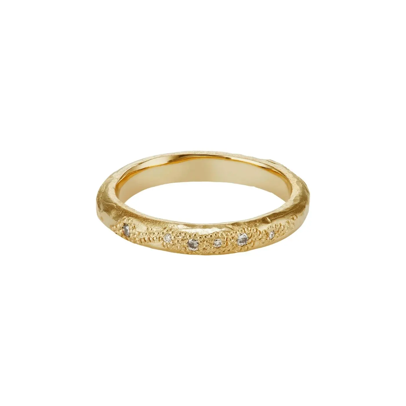 yellow gold 'X' 3mm white diamond scatter ring