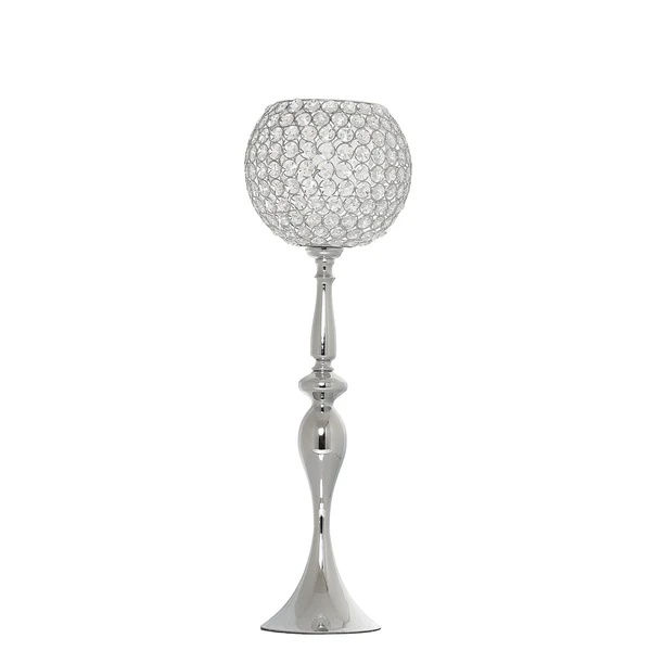 Thumbnail: Tall Gold Crystal Votive Pillar Candle Holder, Metal Tealight Round Candle Stand