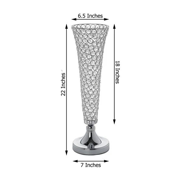 Thumbnail: 2 Pack | Tall Crystal Beaded Trumpet Vase Set, Table Centerpiece