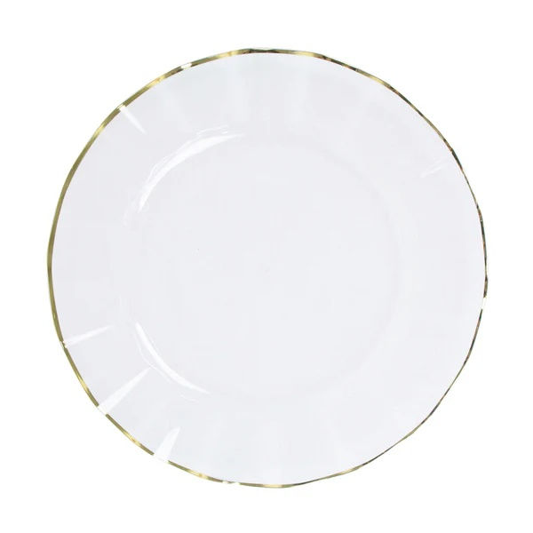 Thumbnail: 10 Pack | 11" Clear Disposable Plastic Dinner Plates With Gold Ruffled Rim