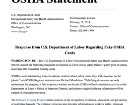 Response from US DOL Regarding Fake OSHA Cards