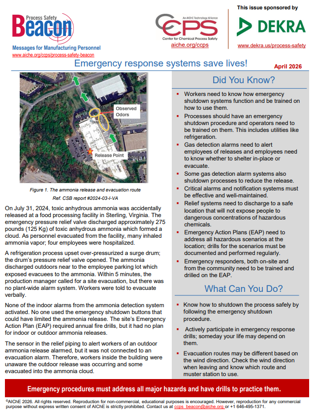 April 2026 CCPS Process Safety Beacon: 2024 Ammonia Release Incident