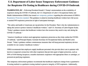 US DOL Issues Temporary Enforcement Guidance