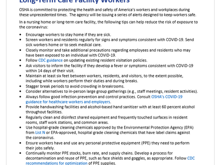 OSHA Issues Alert to Keep Nursing Home and Long-Term Care Facility Workers Safe