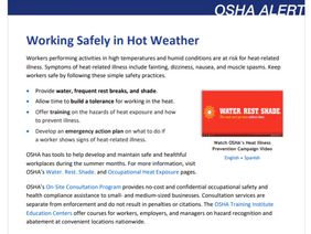 OSHA Alert: Working Safely in Hot Weather