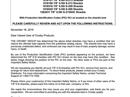 Crosby Safety Notice