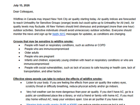NYC DOHMH Alert #22: Guidance During Wildfire Smoke
