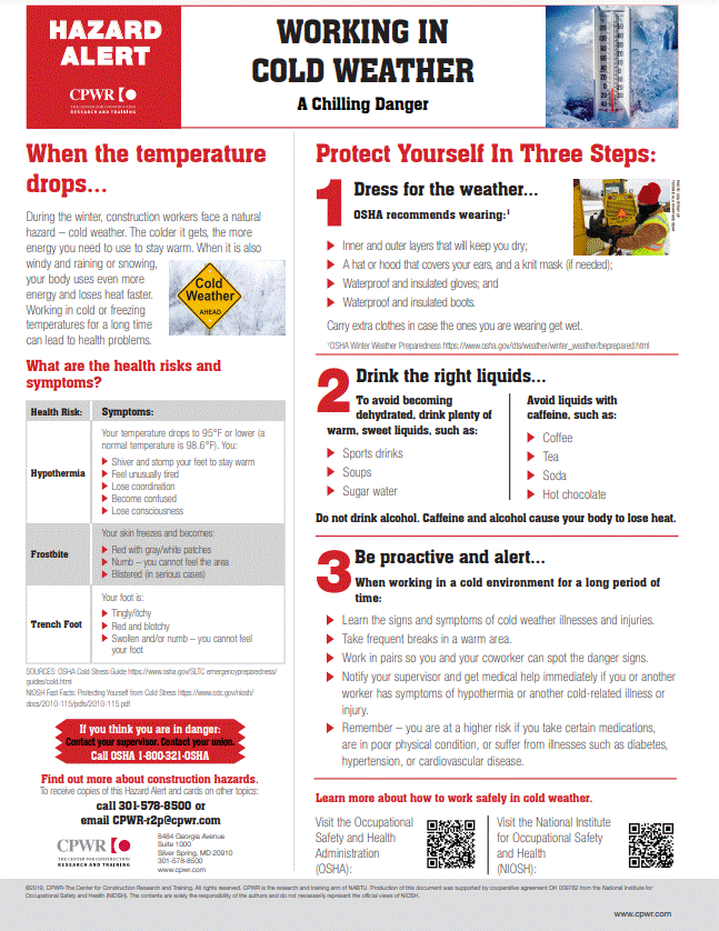 CPWR Hazard Alert Working in Cold Weather A Chilling Danger