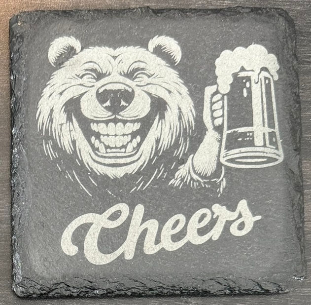 Cheers Bear Slate Coaster