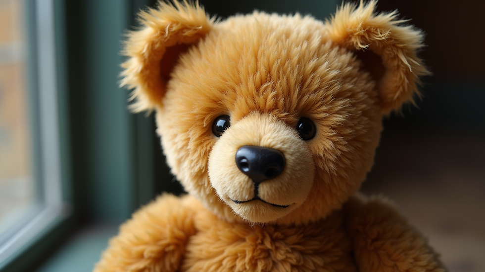 Close-up view of a vintage Steiff teddy bear