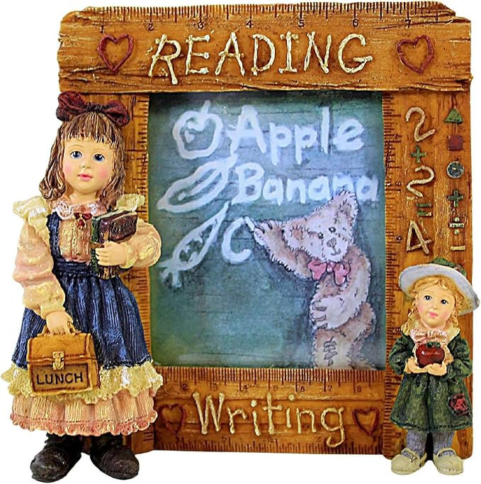 Thumbnail: Boyds Frame Dollstone Yesterdays Child Laura & Jane 1st Day School 27552