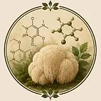 Illustration der natürlichen Inhaltsstoffe des Hericium erinaceus mit wissenschaftlichem Hintergrund