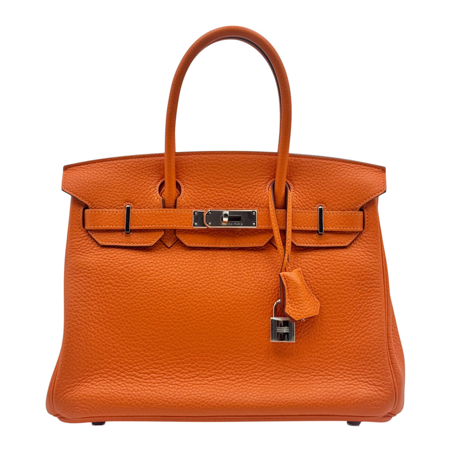 Pre-owned | Hermès Birkin 30 in Orange Clemence Leather PHW Stamp Square N 2010