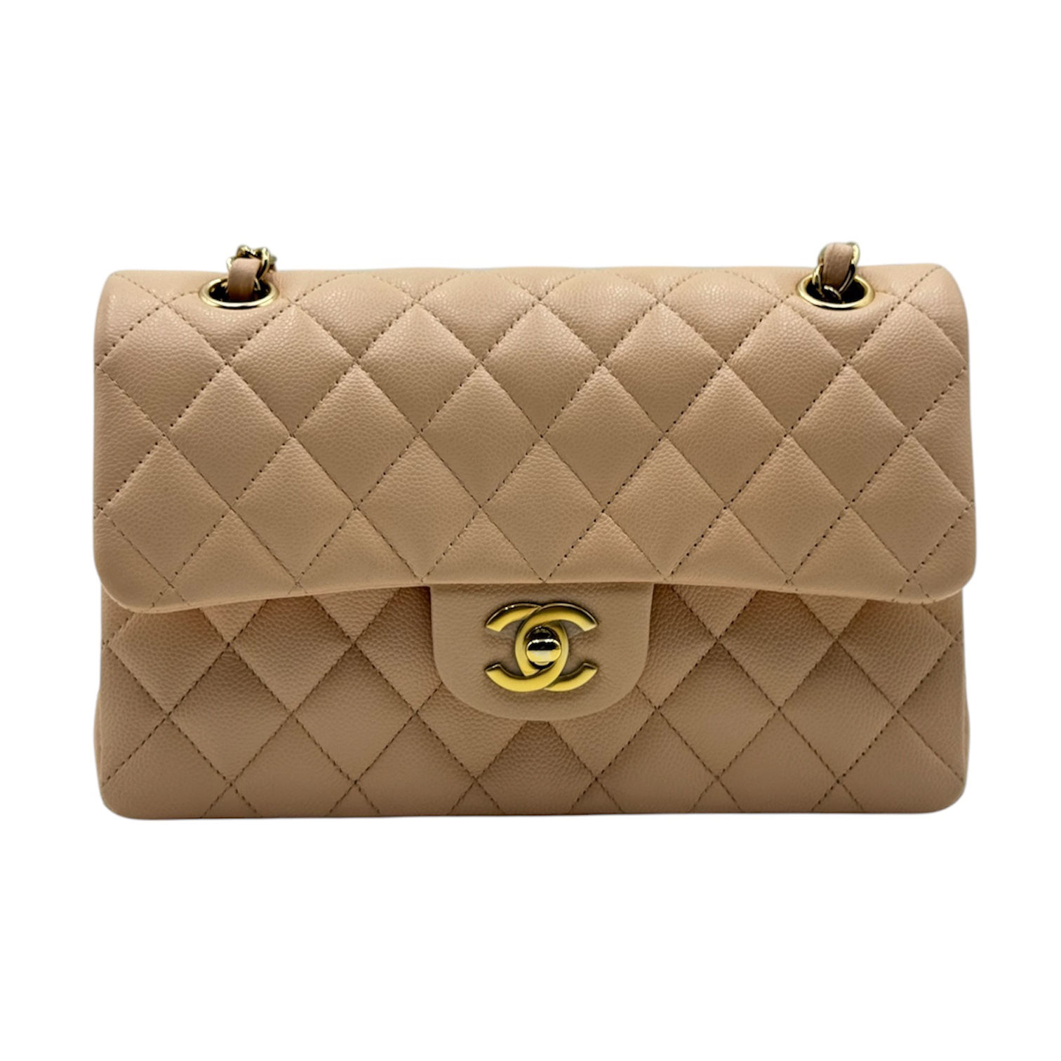 Brand New | Chanel Classic Double Flap Small in Beige Caviar Leather GHW