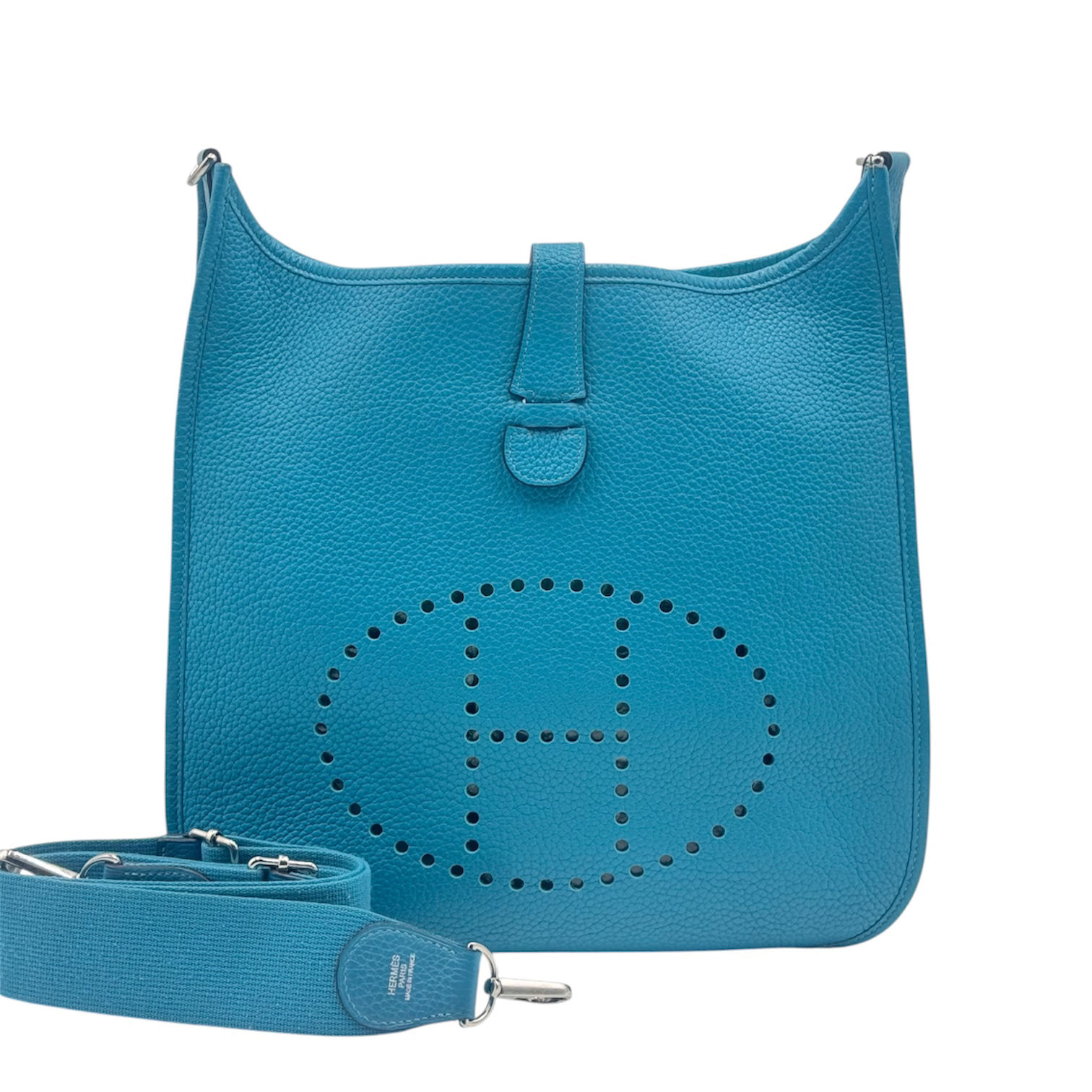 Pre-owned | Hermès GM Bleu Frida in Clemence Leather PHW Stamp Square R (2014)
