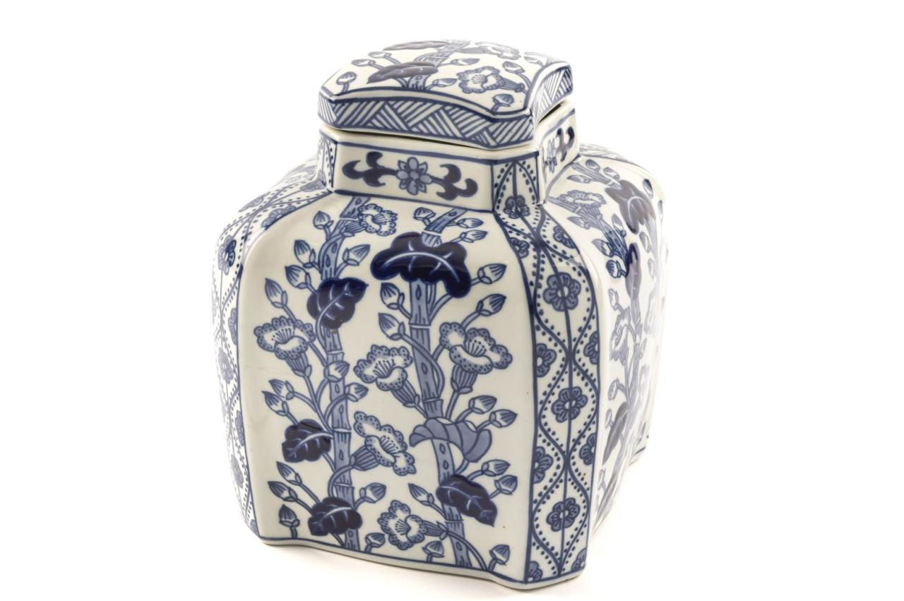 Blue White Porselen Kapaklı Küp 16x20cm