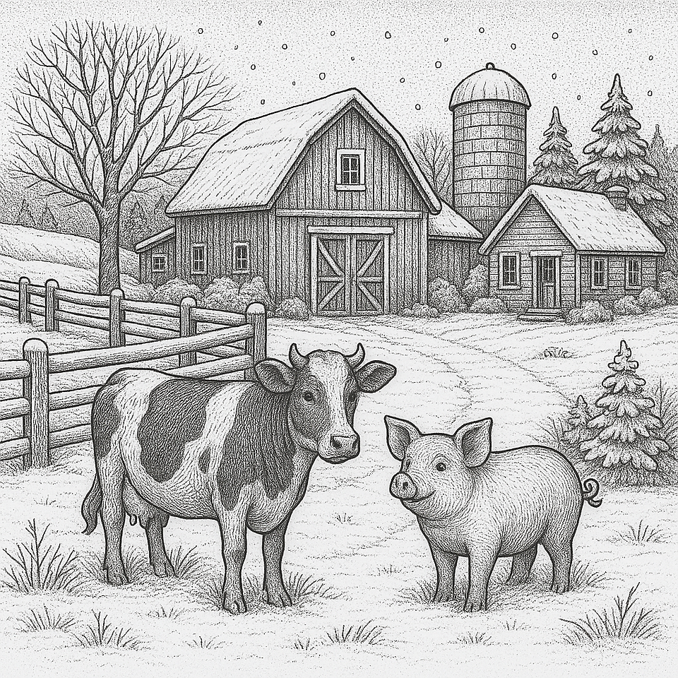 adult coloring page cow and pig