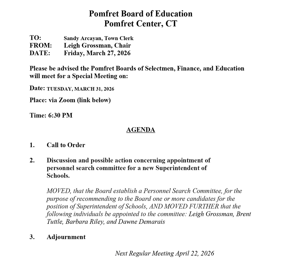AGENDA EMAILED TO THE BOARD OF EDUCATION ON MARCH 27, 2026