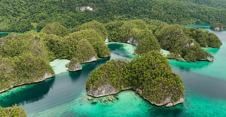 Triton Bay, Kaimana Aerial View. Lagoon With Turquoise Water And Green Tropical Trees. Wid