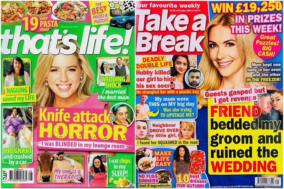 Above: Luke wrote for 'real life' magazines including That's Life and Take a Break.