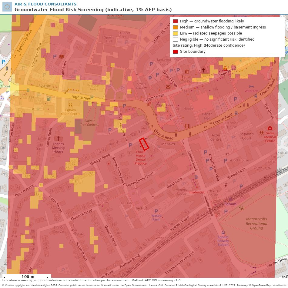 Groundwater flood risk map showing High, Medium, Low and Negligible classes
