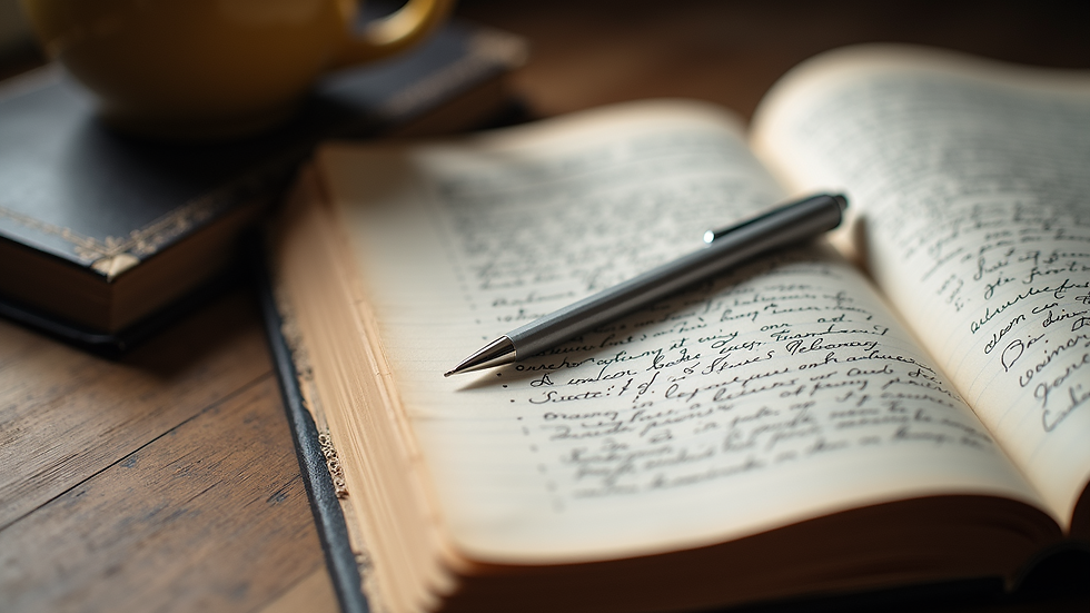 Close-up view of a journal page with handwritten notes and a Bible beside it