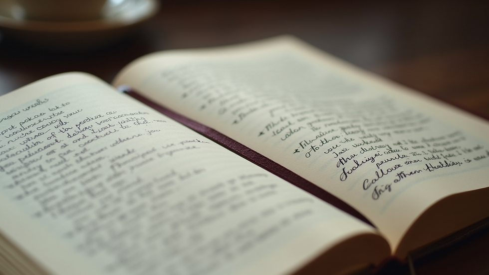 Close-up of a journal with handwritten prayers and notes
