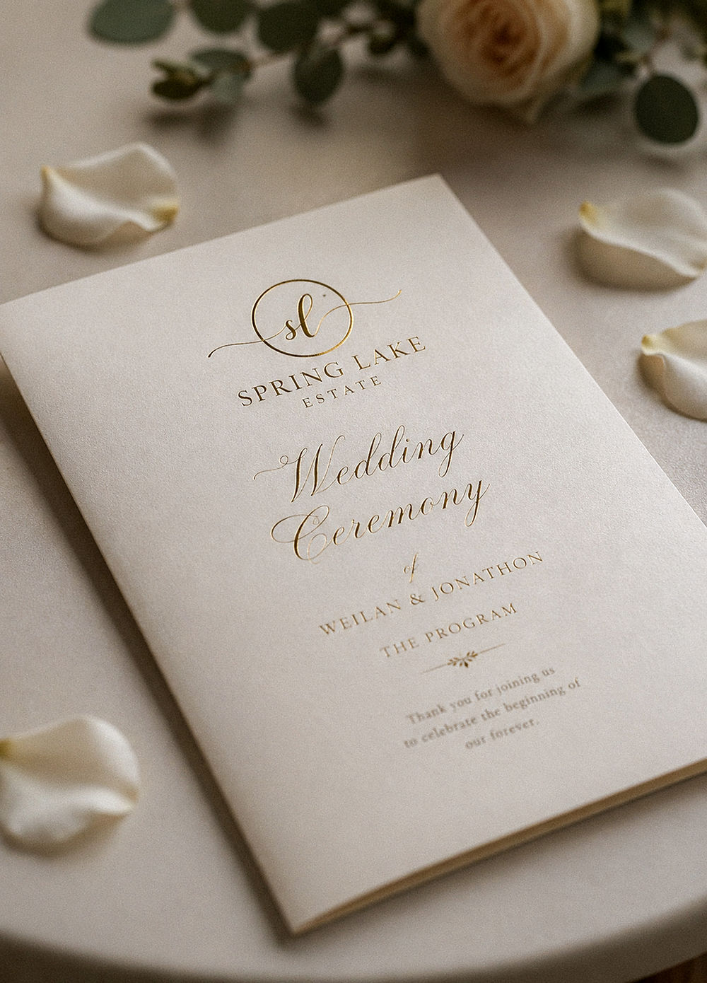 Wedding ceremony program at a Mobile AL wedding venue gallery.