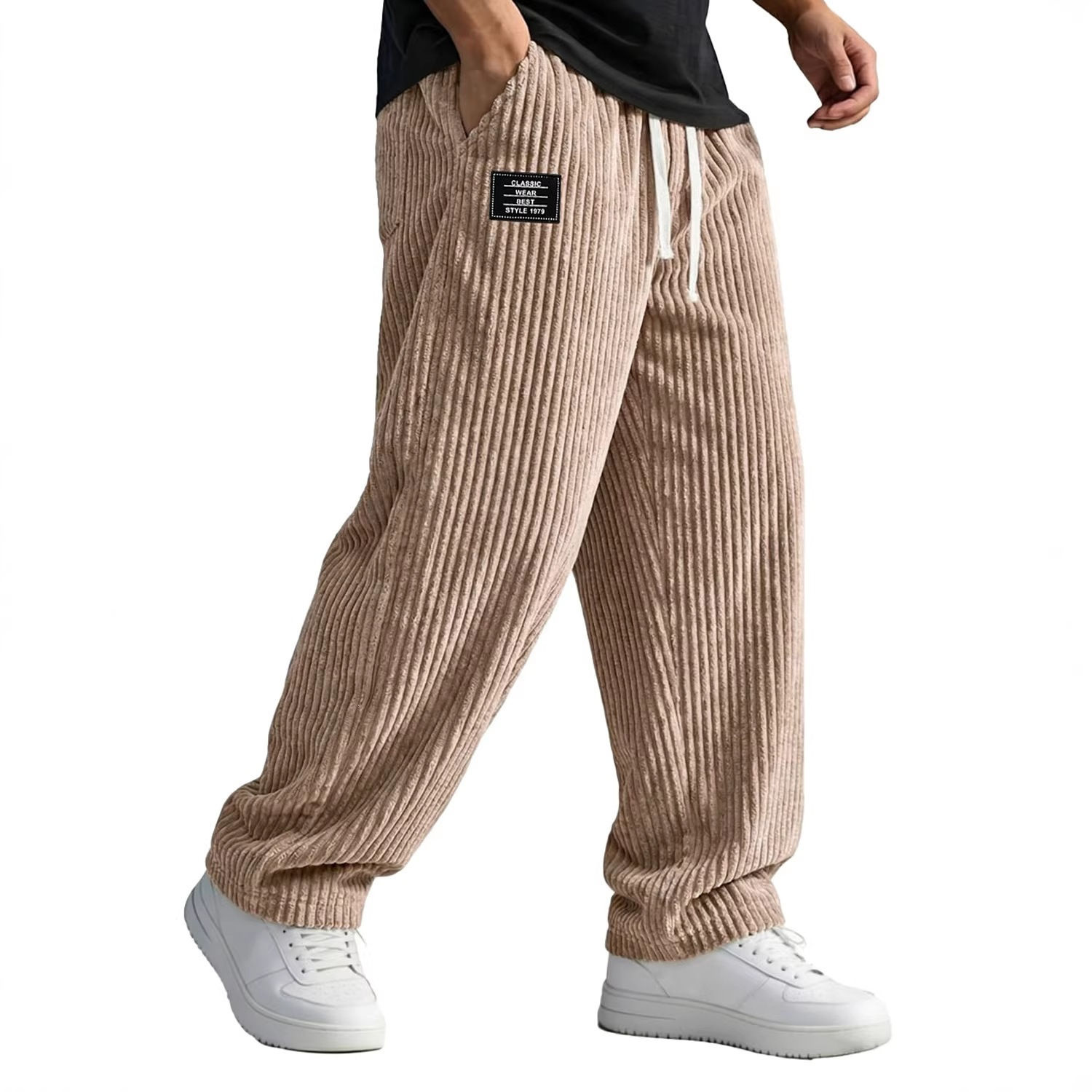 Mens Embroidered Straight Leg Casual Trousers