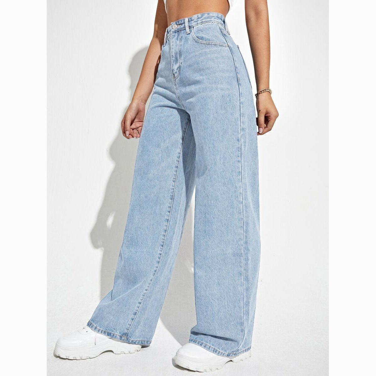 Womens High Waist Wide Leg Denim Jeans