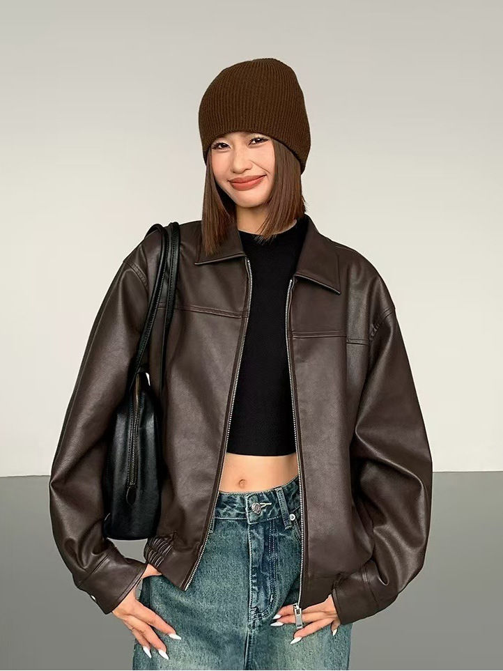 Womens Vintage PU Leather Jacket