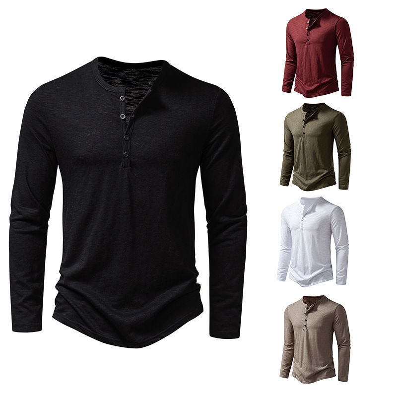 Thumbnail: Mens Bamboo Cotton Henley Long Sleeve T-Shirt