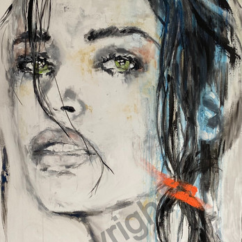 Orange clip peinture Marie-Blanche Giannorsi artist painting portrait woman green eyes