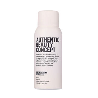 Eine beige Haarspray-Dose mit schwarzer Aufschrift vor weißem Hintergrund