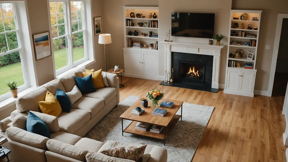 High angle view of a freshly painted living room