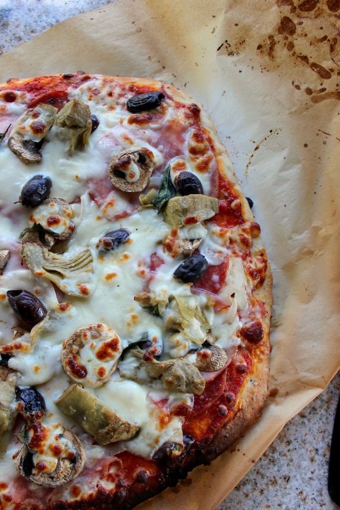 Beautiful and flavorful mediterranean style pizza