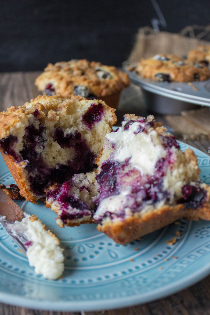 These giant blueberry muffins are super moist, loaded to the gills with blueberries and topped off with the best brown sugar cinnamon streusel topping ever! You'll love them!