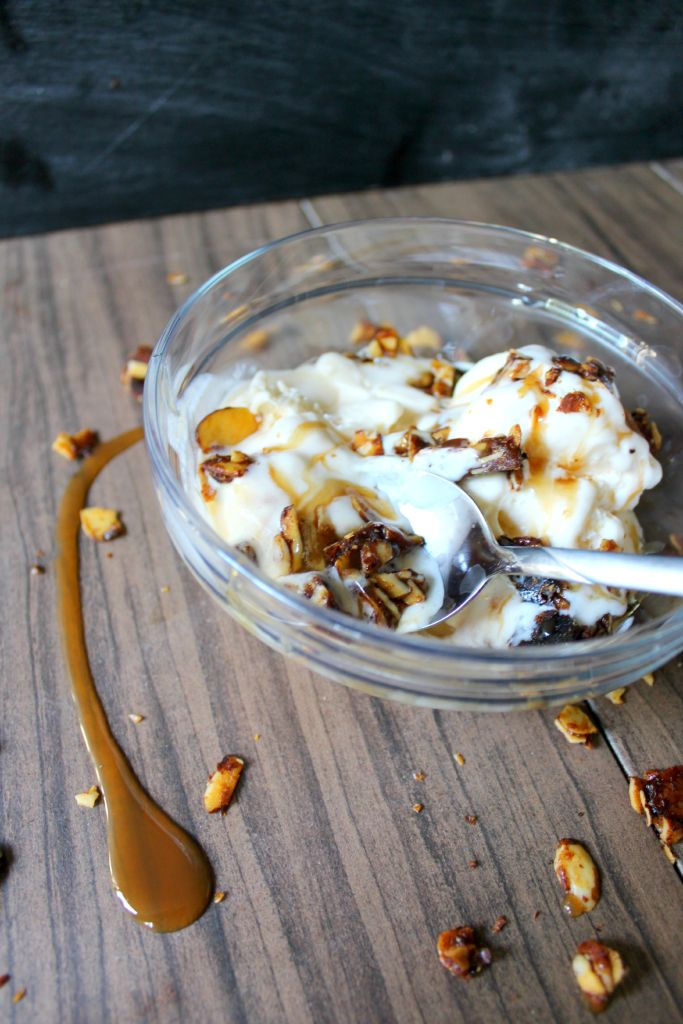 These spiced almonds are insanely delicious and super versatile! Serve over ice cream with some caramel, or over a fresh green salad!