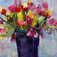 Late Winter Tulips in a Purple Bucket (2023)