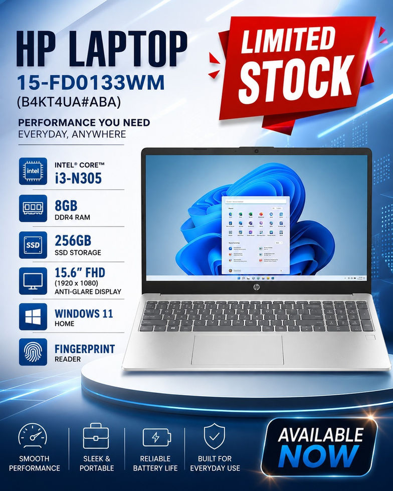 HP 15-fd0133wm HP Core i3 Laptop UAE HP i3-N305 Laptop HP Laptop 8GB RAM 256GB SSD HP 15.6 Inch FHD Laptop HP Business Laptop