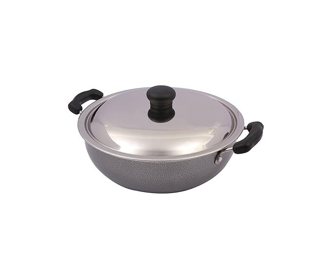 Prestige Aluminium Omega Select Plus Non-Stick Round Base Kadhai with Lid, 25 cm