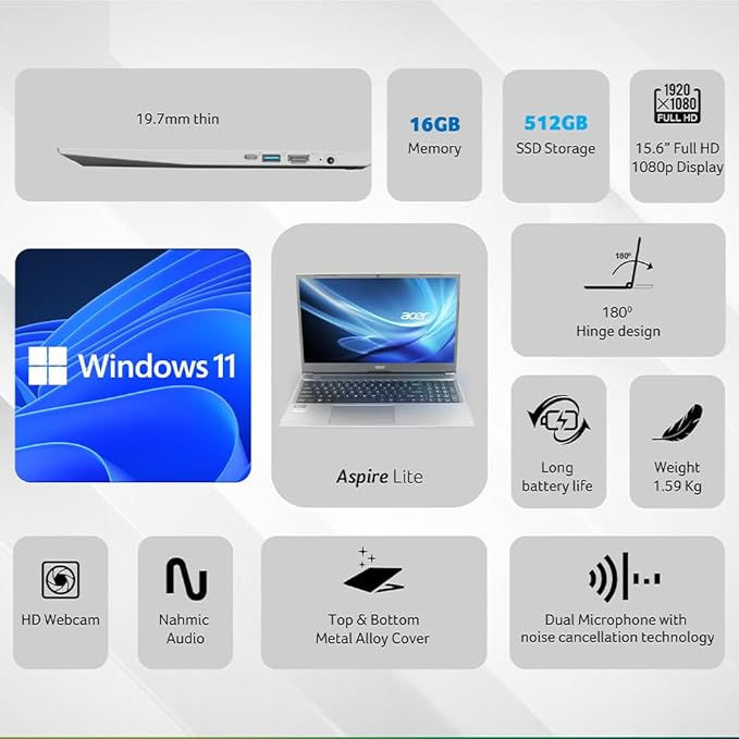 Thumbnail: Acer [Smartchoice] Aspire Lite AMD Ryzen 7 5700U Premium Thin and Light Laptop
