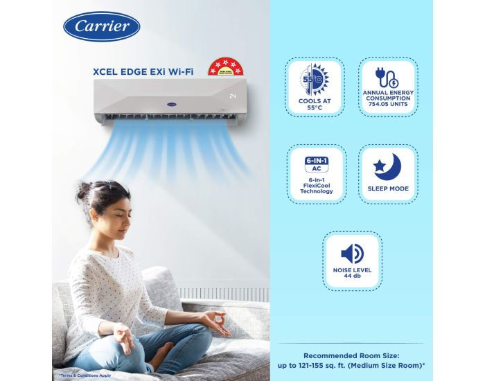 Thumbnail: Carrier 1.5 Ton 5 Star Split Inverter AC R32 18K XCEL EDGE EXI Wifi