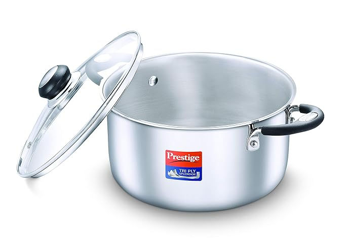 Prestige 22cm/4.25L Tri-Ply Stainless Steel Splendor Casserole with Glass Lid