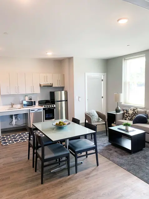 Kitchen Area with Dining Room Space - Lehigh University Student Apartments