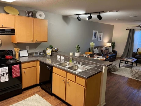 Stainless steel kitchen appliances and granite countertops